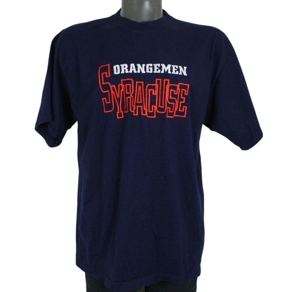 Vintage 90s Syracuse Orangemen Embroidered Navy NCAA T-Shirt L Made in USA